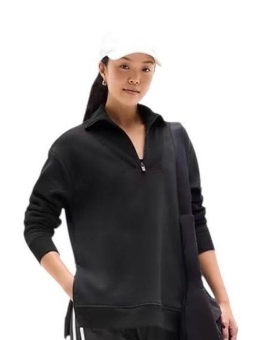Athleta Black Quarter-Zip Pullover with White Cap